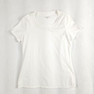 Coldwater Creek Womens Short Sleeve Top White Small with Collar Trim Detail